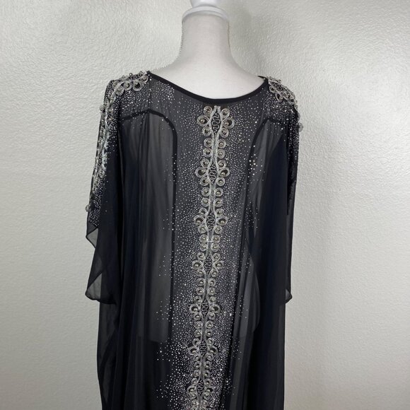 Le Mirage Kaftan Dress Cover Up Semi Sheer Embellished Black Sz 48/XXL Resort - Picture 12 of 14